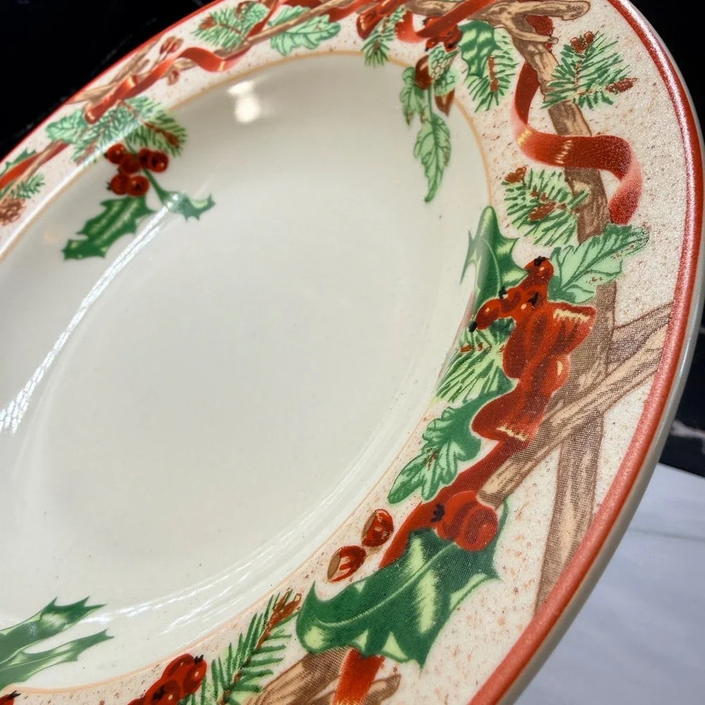 Block Basics Festive Ribbon Soup Bowls Set of 4 Christmas Holly Berry